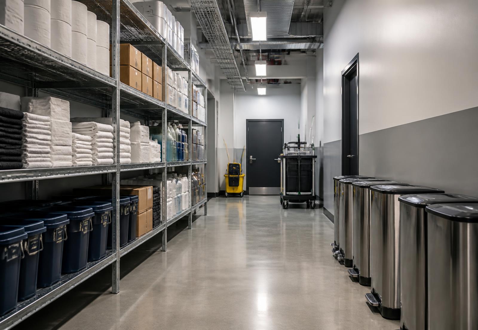 Organised facility service area with consumables and equipment